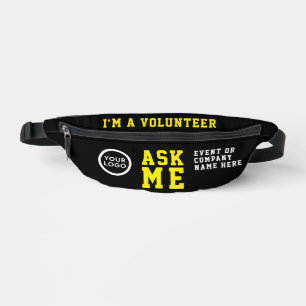 Modern Ask Me Yellow Black Volunteer Event Logo Fanny Pack
