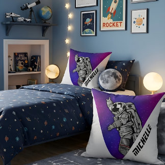 Modern Astronaut Purple Galaxy Space Custom Name Throw Pillow