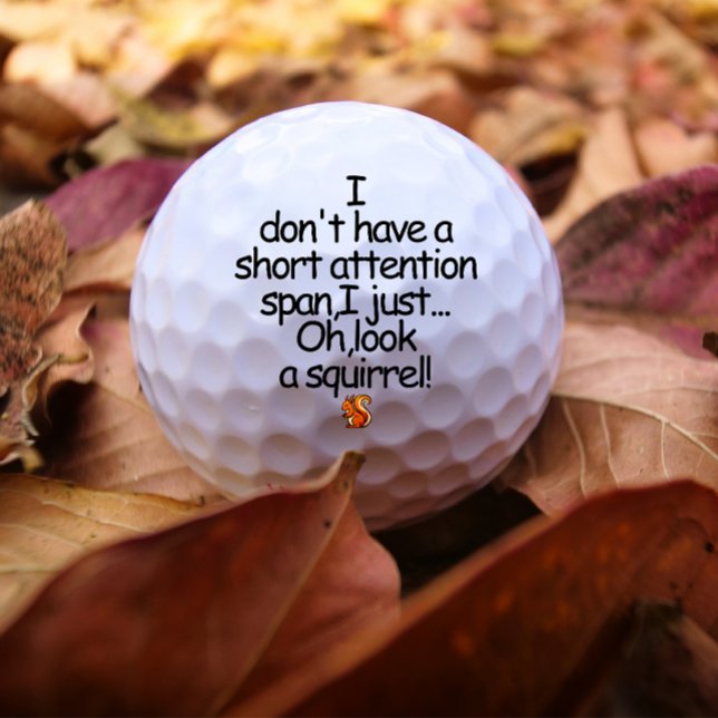 Modern Attention Span Squirrel Black Text Golf Balls (Modern short attention squirrel funny quote golf ball)