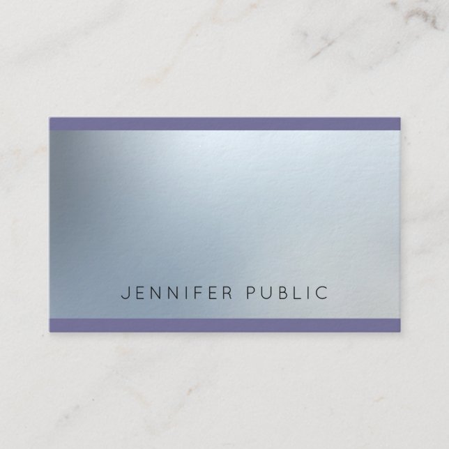 Modern Attractive Silver Look Glam Plain Luxury Business Card (Front)