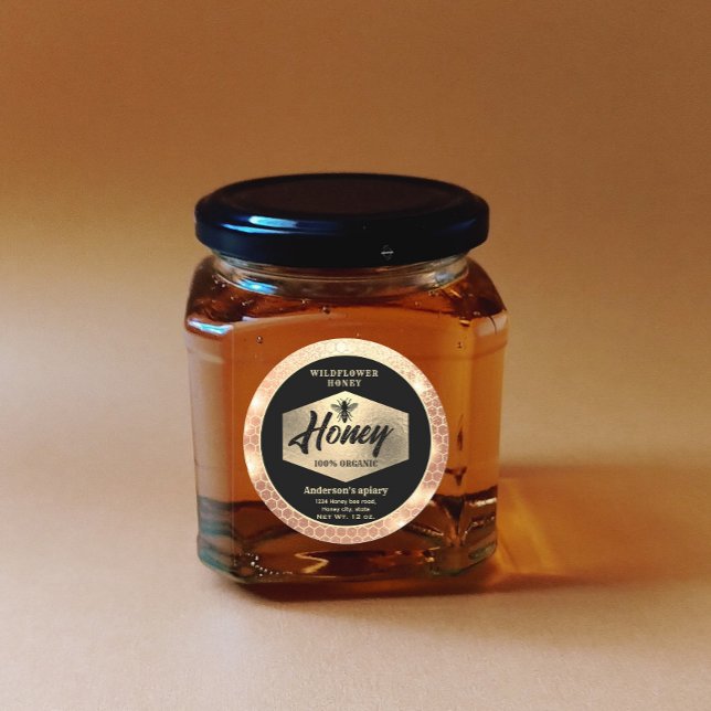 Modern attractive sparkle gold bee script honey classic round sticker (Creator Uploaded)