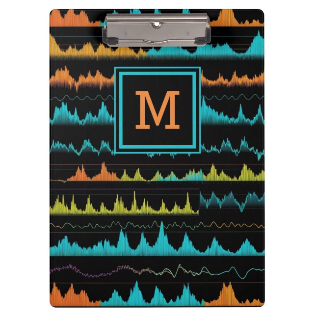 Modern Audio Waveform & Sound Frequency Monogram Clipboard (Front)