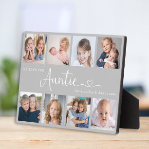 Modern Auntie Photo Collage Heart Script Plaque
