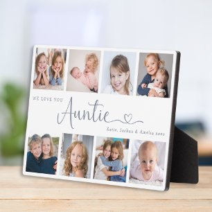 Modern Auntie Photo Collage Heart Script Plaque