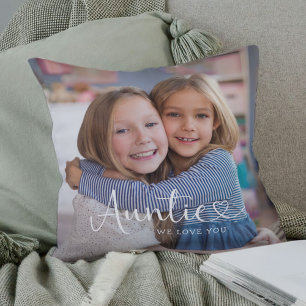 Modern Auntie We Love You Cute Heart 2 Photo Throw Pillow