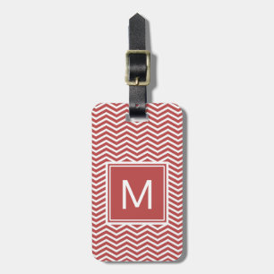 Modern Aurora Red Chevron Pattern With Monogram Luggage Tag