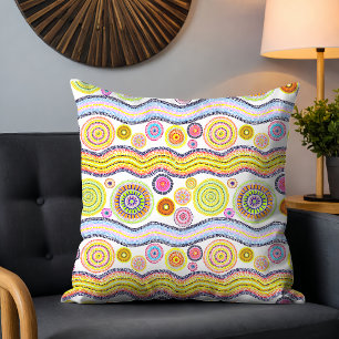 Modern Australian Watercolor Tribal Pattern Yellow Throw Pillow