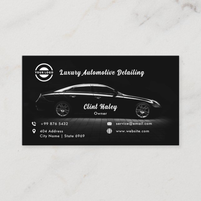 Modern Automotive Detailing | Black Business Card (Front)
