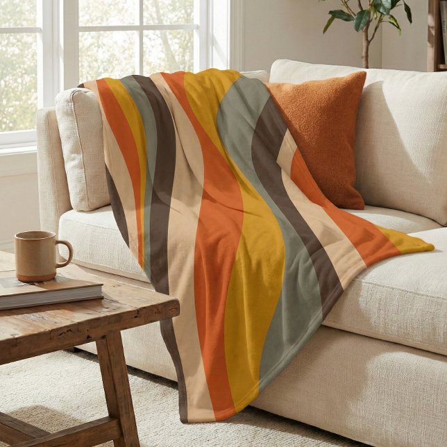 Modern Autumn Abstract Wavy Lines in Earth Tones  Fleece Blanket (Creator Uploaded)
