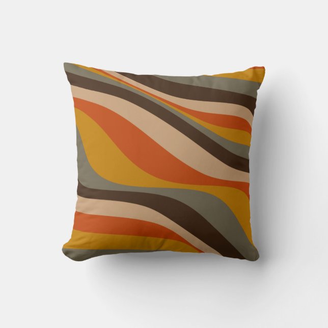 Modern Autumn Abstract Wavy Lines in Earth Tones  Throw Pillow (Front)