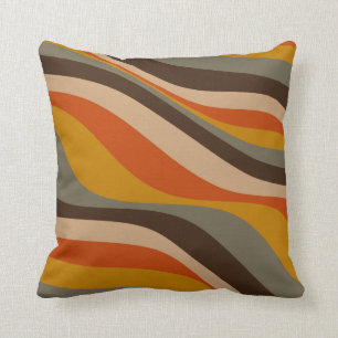 Modern Autumn Abstract Wavy Lines in Earth Tones  Throw Pillow