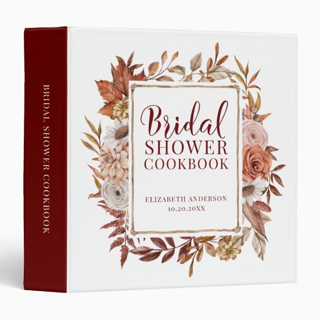 Modern Autumn Bridal Shower Recipe Cookbook Binder (Front/Spine)