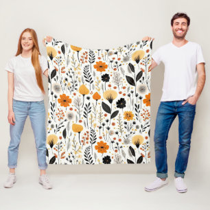 Modern Autumn Fall Boho Botanical Floral  Fleece Blanket
