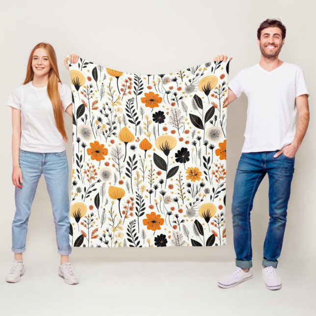 Modern Autumn Fall Boho Botanical Floral  Fleece Blanket (In Situ)