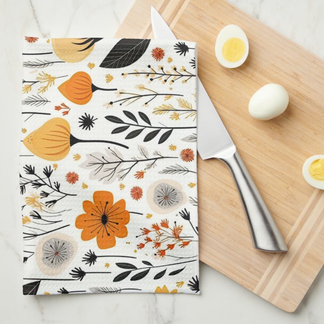 Modern Autumn Fall Boho Botanical Floral  Kitchen Towel (Quarter Fold)