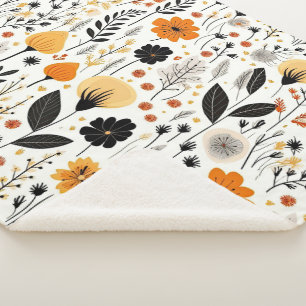 Modern Autumn Fall Boho Botanical Floral  Sherpa Blanket