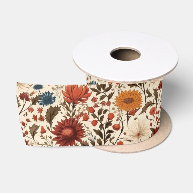 Modern Autumn Fall Botanical Floral  Satin Ribbon (Spool)
