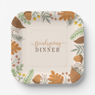 Modern Autumn Fall Festive Friendsgiving Dinner Paper Plate