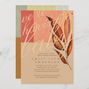 Modern Autumn Fall Leaves Baby Shower Invitation