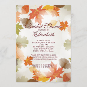 Modern Autumn Fall Leaves Bridal Shower Invitation