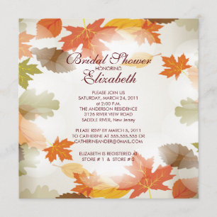 Modern Autumn Fall Leaves Bridal Shower Invitation