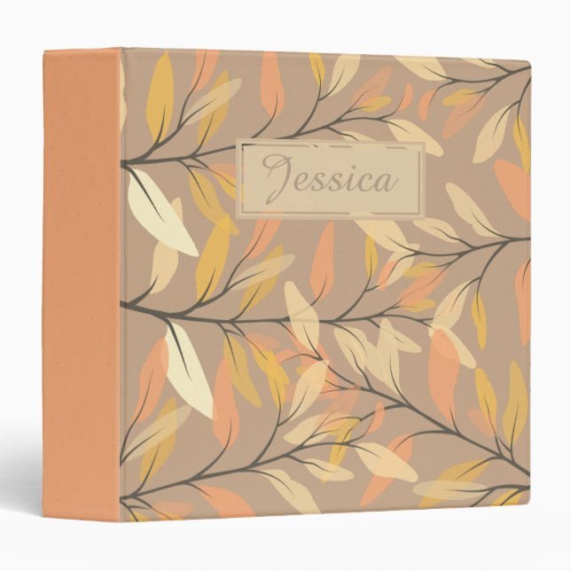 Modern Autumn Fall Leaves Pattern Personalised Binder (Front/Spine)