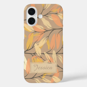Modern Autumn Fall Leaves Pattern Personalised iPhone 16 Case