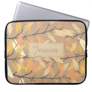Modern Autumn Fall Leaves Pattern Personalised Laptop Sleeve