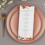 Modern autumn fall terracotta foliage wedding  menu<br><div class="desc">Modern rustic autumn fall rust burnt orange terracotta watercolor botanical flowers foliage leaves and pumpkin elegant script custom menu card.</div>