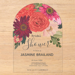 Modern  Autumn Floral Bouquet Bridal Shower    Acrylic Invitations