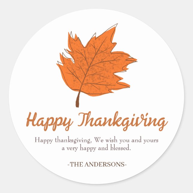 Modern Autumn Floral Happy thanksgiving family Classic Round Sticker (Front)