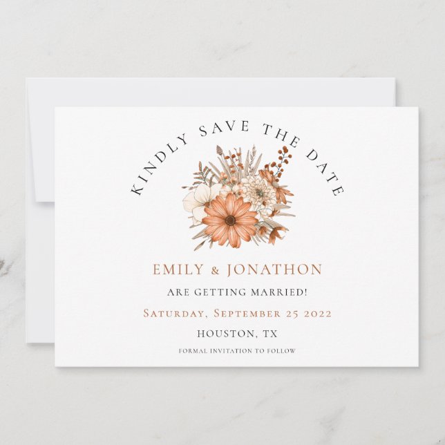 Modern Autumn Floral QR Code Wedding Save The Date (Front)