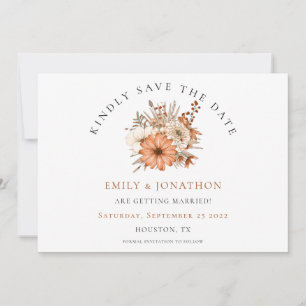 Modern Autumn Floral QR Code Wedding Save The Date