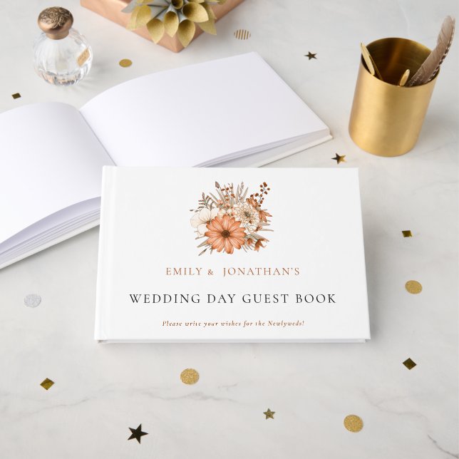 Modern Autumn Florals Foliage Wedding Day Guest Book (Front Open)
