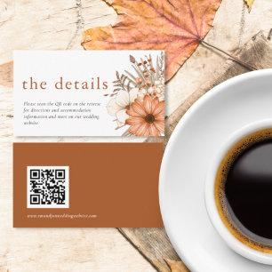 Modern Autumn Florals QR Code Wedding Details Enclosure Card