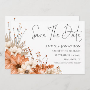 Modern Autumn Florals QR Code Wedding Save The Date