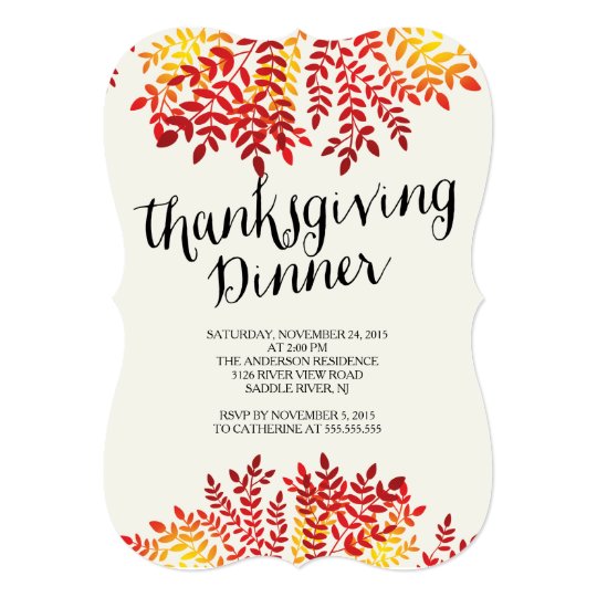 Modern Autumn Leaf Thanksgiving Dinner Invitation
