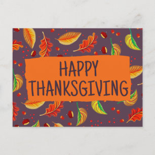Modern Autumn Leaves Chestnuts Fall Thanksgiving Postcard