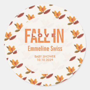 Modern Autumn Leaves Fall in Love Baby Shower Classic Round Sticker