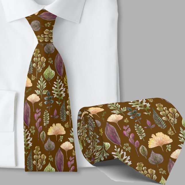Modern autumn leaves pattern botanical brown tie (Creator Uploaded)