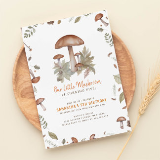 Modern Autumn Porcini mushroom Forest birthday  Invitation