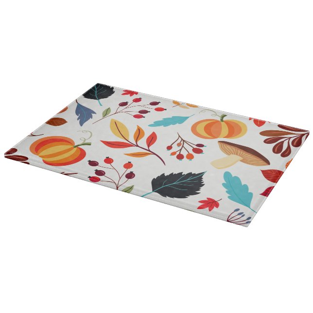 Modern Autumn Pumpkin Leaf Pattern Cutting Board (Corner)