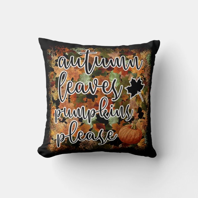 Modern Autumn Pumpkin Leaves Cotton 16"X16 Throw Pillow (Front)