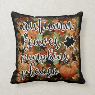 Modern Autumn Pumpkin Leaves Cotton 16"X16 Throw Pillow