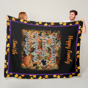 Modern Autumn Pumpkin Leaves Fleece Blanket