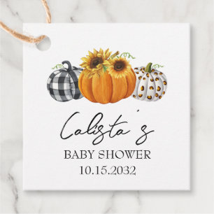 Modern Autumn Pumpkin & Sunflower Baby Shower Favour Tags