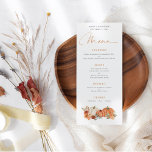 Modern Autumn Pumpkins Florals Wedding Menu<br><div class="desc">Modern Autumn Pumpkins Florals Wedding. Orange and cream pumpkins and florals in fall colors are at the bottom with a coordinating color on the back,  with an elegant set script for Menu and easy to personalise the rest of the text to your requirements.</div>