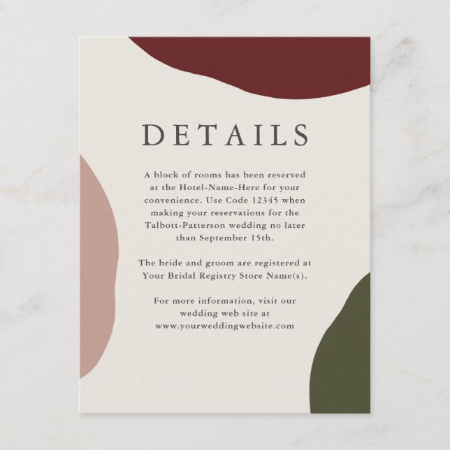 Modern Autumn Simple Pleasures Wedding Details Enclosure Card (Front)
