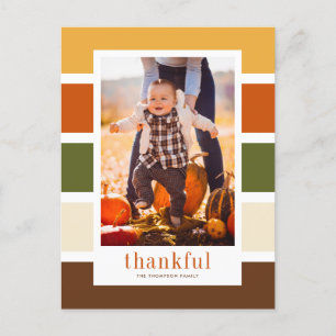 Modern Autumn Stripes Thankful Photo Thanksgiving Holiday Postcard