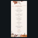Modern autumn terracotta foliage ivory wedding  menu<br><div class="desc">Modern rustic autumn fall rust burnt orange terracotta watercolor botanical flowers foliage leaves and pumpkin elegant script custom ivory menu card.</div>